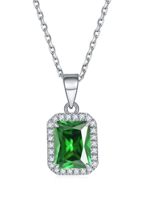 Grandmother green [May] 925 Sterling Silver Birthstone Rectangle Dainty Necklace